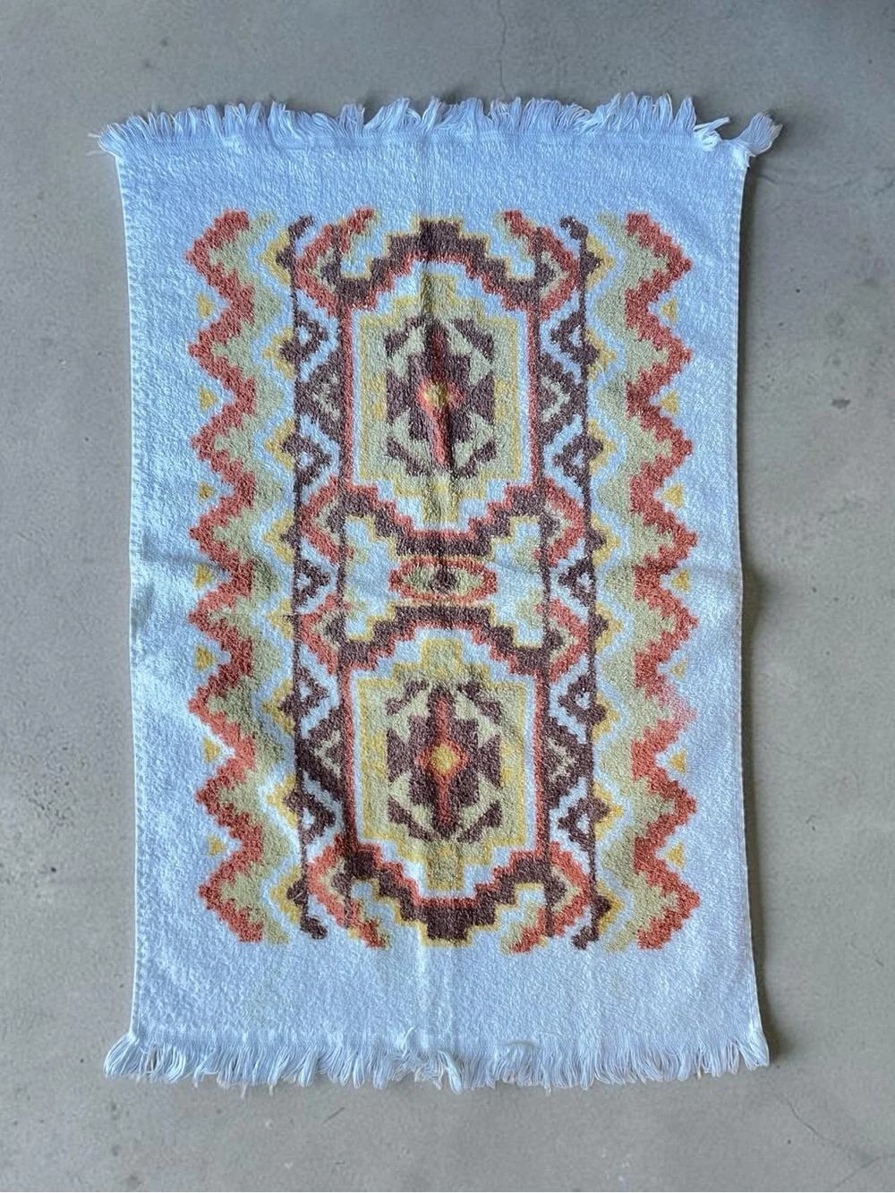 Vintage 1970s Southwestern Hand Towel Fringed Aztec Geometric Boho 23x15